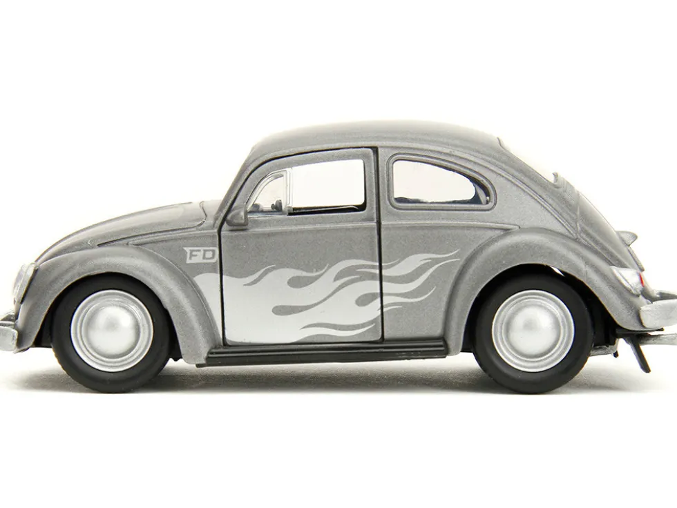 1959 Volkswagen Beetle Gray Metallic with Silver Flames and Boxing Gloves Accessory Punch Buggy Series 1/32 Diecast Model Car Jada JA34235