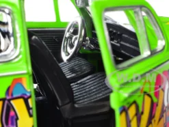 1966 Volkswagen Beetle Green with Graffiti Graphics 1/24 Diecast Model Car by Motormax