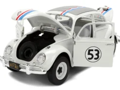 Volkswagen Beetle #53 "Herbie" White with Stripes "The Love Bug" (1968) Movie with Extra Wheels 1/24 Diecast Model Car by Jada
