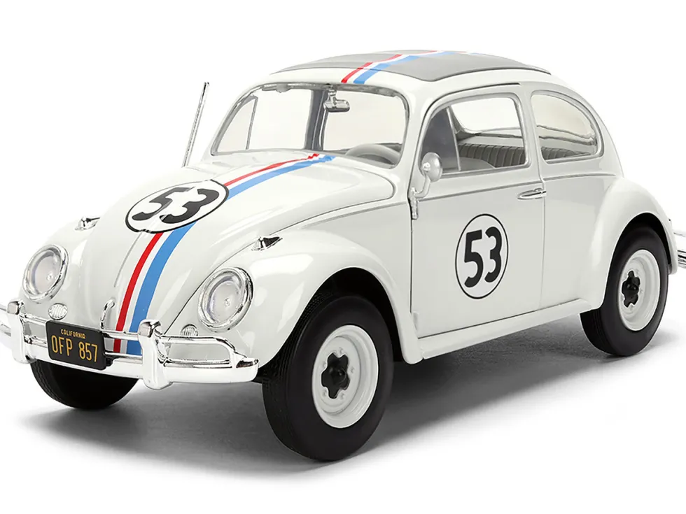 Volkswagen Beetle #53 "Herbie" White with Stripes "The Love Bug" (1968) Movie with Extra Wheels 1/24 Diecast Model Car by Jada