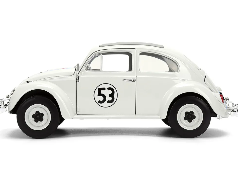 Volkswagen Beetle #53 "Herbie" White with Stripes "The Love Bug" (1968) Movie with Extra Wheels 1/24 Diecast Model Car by Jada