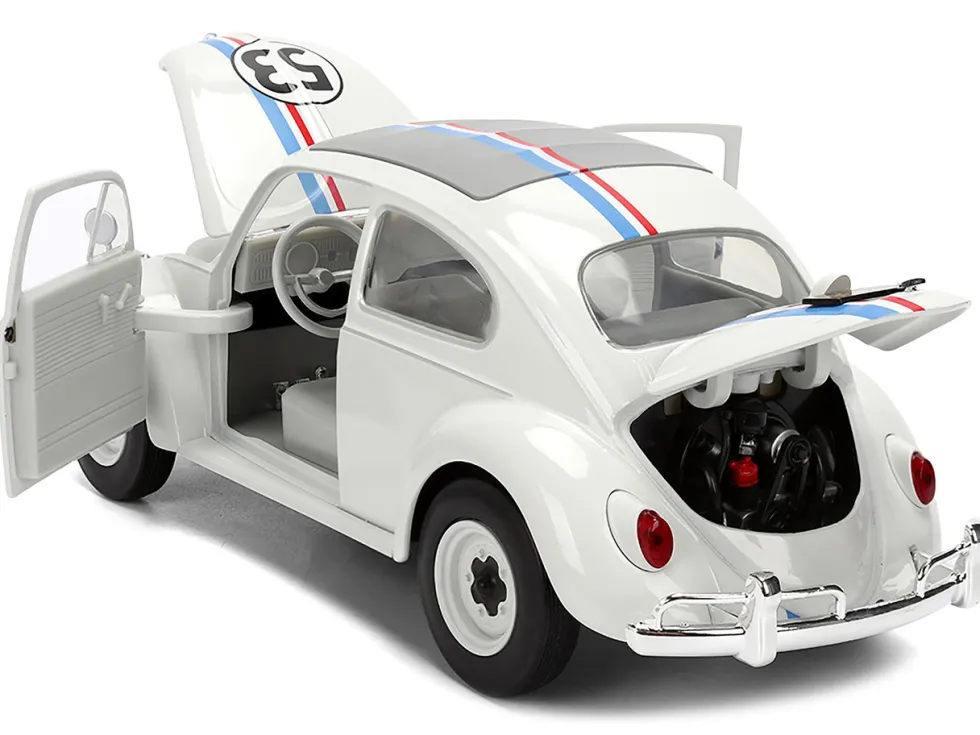 Volkswagen Beetle #53 "Herbie" White with Stripes "The Love Bug" (1968) Movie with Extra Wheels 1/24 Diecast Model Car by Jada