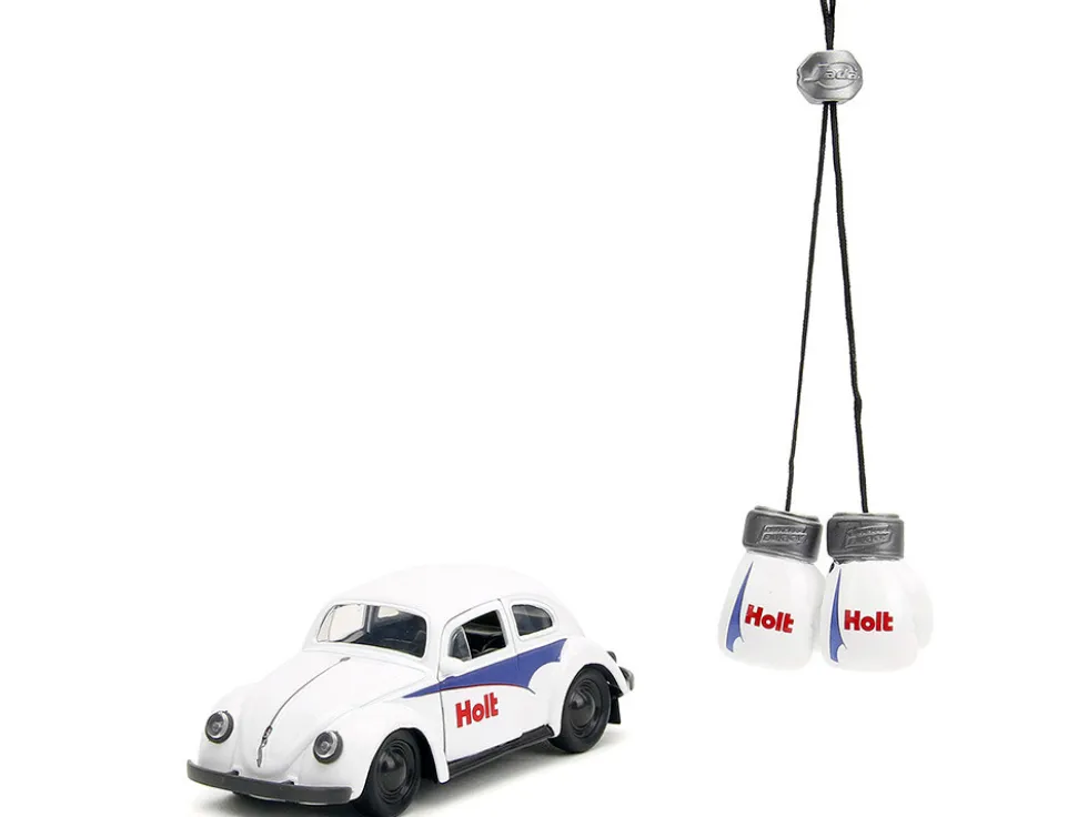 1959 Volkswagen Beetle Holt White with Blue Graphics and Boxing Gloves Accessory Punch Buggy Series 1/32 Diecast Model Car Jada 34237