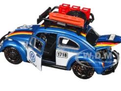 1966 Volkswagen Beetle Off Road #1718 Blue Metallic and White with German Flag Stripes and Roof Rack Accessories 1/24 Diecast Model Car by Motormax