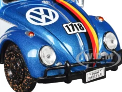 1966 Volkswagen Beetle Off Road #1718 Blue Metallic and White with German Flag Stripes and Roof Rack Accessories 1/24 Diecast Model Car by Motormax