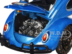1966 Volkswagen Beetle Off Road #1718 Blue Metallic and White with German Flag Stripes and Roof Rack Accessories 1/24 Diecast Model Car by Motormax