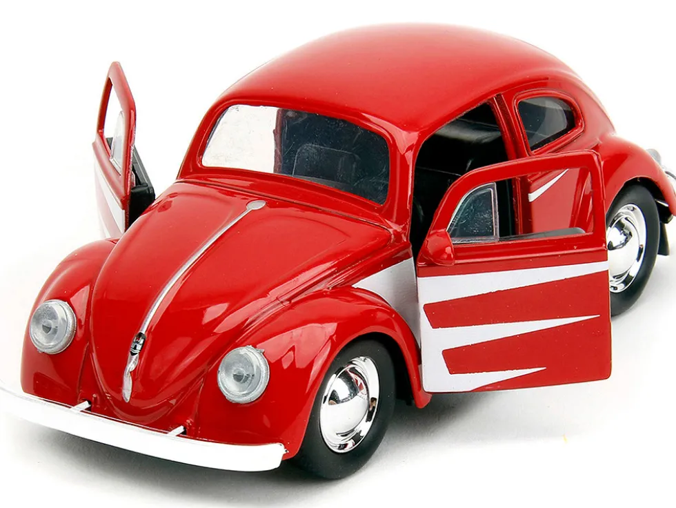 1959 Volkswagen Beetle Red with White Graphics and Boxing Gloves Accessory Punch Buggy Series 1/32 Diecast Model Car Jada 34236
