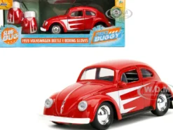 1959 Volkswagen Beetle Red with White Graphics and Boxing Gloves Accessory Punch Buggy Series 1/32 Diecast Model Car Jada 34236