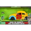 1959 Volkswagen Beetle Taxi Yellow Blue Oscar's Taxi Service Oscar Grouch Diecast Figure Sesame Street Hollywood Rides Series 1/24 Diecast Model Car Jada 32801