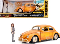 Volkswagen Beetle Weathered Yellow Robot on Chassis Charlie Diecast Figurine Bumblebee 2018 Movie Transformers Series Hollywood Rides Series 1/24 Diecast Model Car Jada 30114