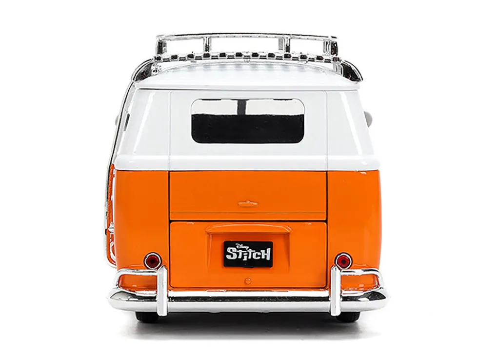 1961 Volkswagen Bus "Catching Waves" White and Orange with Stich Diecast Figure "Disney's Stitch" "Hollywood Rides" Series 1/24 Diecast Model by Jada