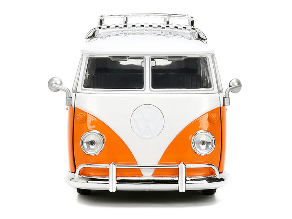 1961 Volkswagen Bus "Catching Waves" White and Orange with Stich Diecast Figure "Disney's Stitch" "Hollywood Rides" Series 1/24 Diecast Model by Jada