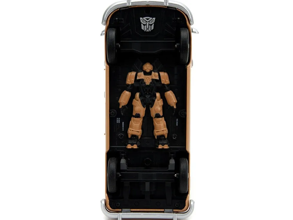Volkswagen Bus WheelJack Tan and Beige Frank s TV Repair and Transformers Logo Diecast Statue Transformers Rise of the Beasts 2023 Movie Hollywood Rides Series 1/24 Diecast Model Car Jada 34264