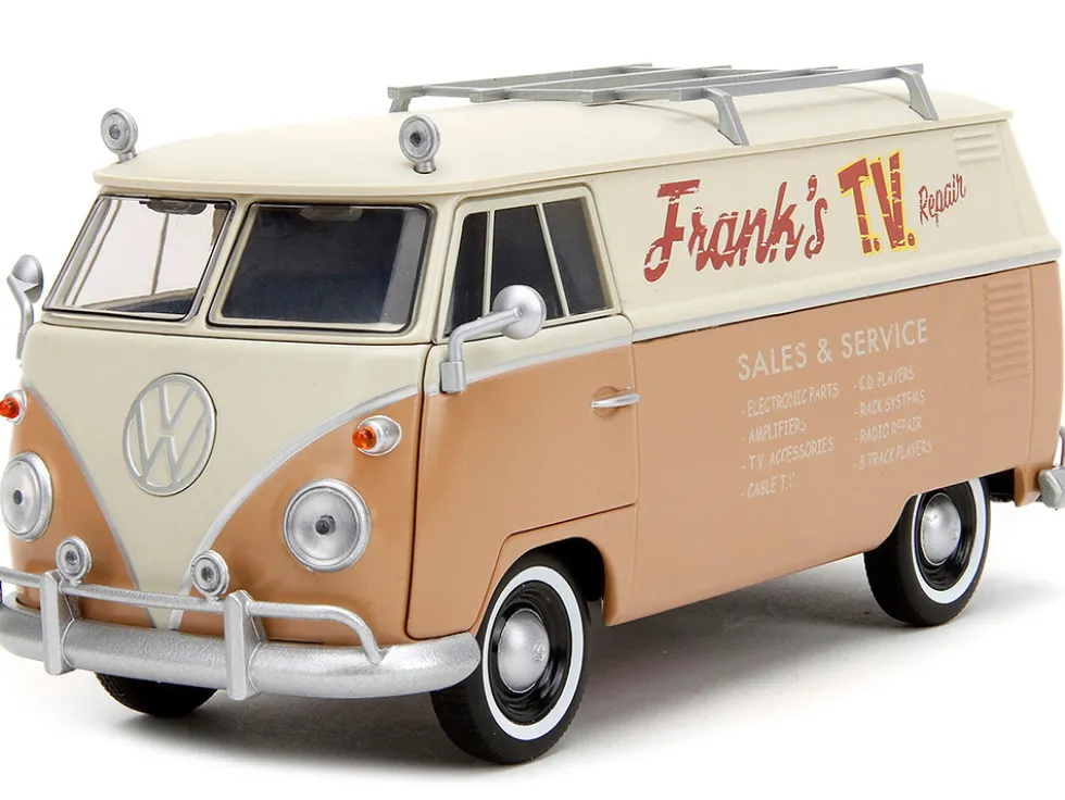 Volkswagen Bus WheelJack Tan and Beige Frank s TV Repair and Transformers Logo Diecast Statue Transformers Rise of the Beasts 2023 Movie Hollywood Rides Series 1/24 Diecast Model Car Jada 34264