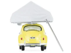 Volkswagen Classic Beetle Yellow with White Flower Graphics and Interior with Camp'otel Cartop Sleeper Tent "The Great Outdoors" Series 4 1/64 Diecast Model Car by Greenlight