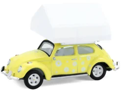 Volkswagen Classic Beetle Yellow with White Flower Graphics and Interior with Camp'otel Cartop Sleeper Tent