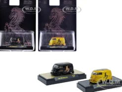 1960 Volkswagen Delivery Van Black with Graphics and 1960 Volkswagen Delivery Van Gold Metallic with Graphics "2026 Year Of The Horse" Set of 2 pieces Limited Edition to 2026 pieces Worldwide 1/64 Diecast Model Cars by M2 Machines