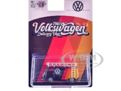 1960 Volkswagen Delivery Van Black with Stripes and White Roof Rack Limited Edition to 5280 pieces Worldwide 1/64 Diecast Model Car by M2 Machines