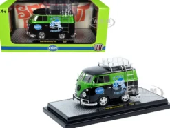 1960 Volkswagen Delivery Van "EMPI Equipped" Black and Green Metallic with Roof Rack and Ladder Limited Edition to 4050 pieces Worldwide 1/24 Diecast Model Car by M2 Machines