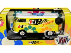 1960 Volkswagen Delivery Van Yellow with Bright White Top and Flower Graphics Hurst Power Flowers Limited Edition to 6550 pieces Worldwide 1/24 Diecast Model Car M2 Machines 40300-99B