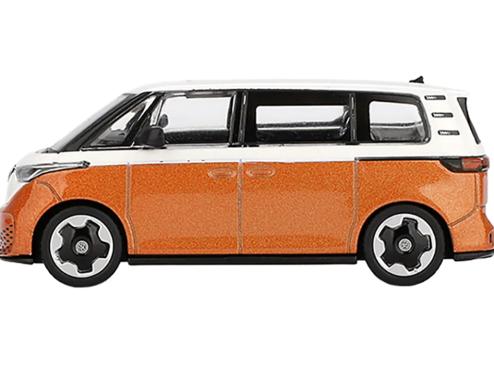 Volkswagen ID.Buzz Van Candy White and Energetic Orange Metallic Limited Edition 1/64 Diecast Model Car by Mini GT