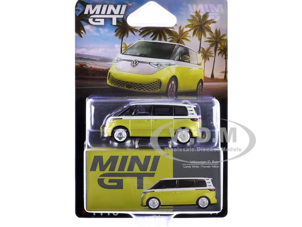 Volkswagen ID. Buzz Van Pomelo Yellow Metallic and Candy White Limited Edition 1/64 Diecast Model Car by Mini GT