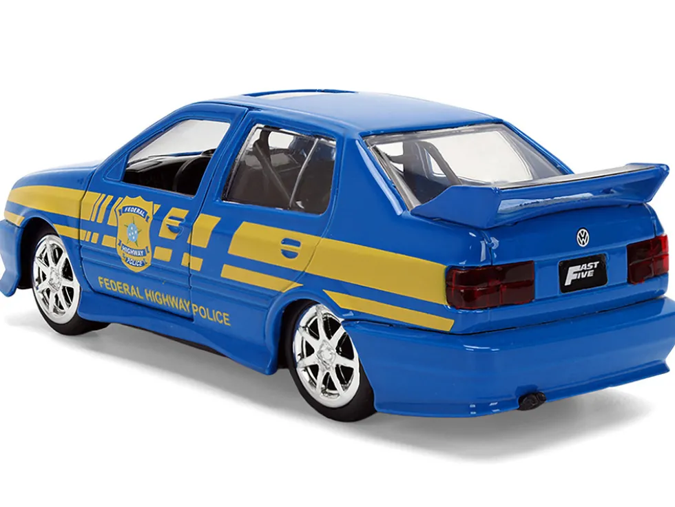 Volkswagen Jetta Police Vehicle "Rio Federal Highway Police" Blue with Yellow Stripes "Fast Five" (2011) Movie "Fast & Furious" Series 1/32 Diecast Model Car by Jada