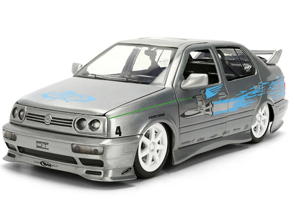 Volkswagen Jetta Raw Metal Color Brush Finish "The Fast and the Furious" (2001) Movie "25 Years of Fast & Furious" Series 1/24 Diecast Model Car by Jada