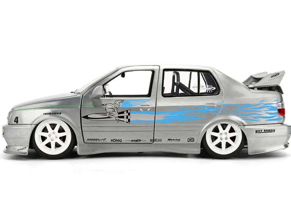 Volkswagen Jetta Raw Metal Color Brush Finish "The Fast and the Furious" (2001) Movie "25 Years of Fast & Furious" Series 1/24 Diecast Model Car by Jada