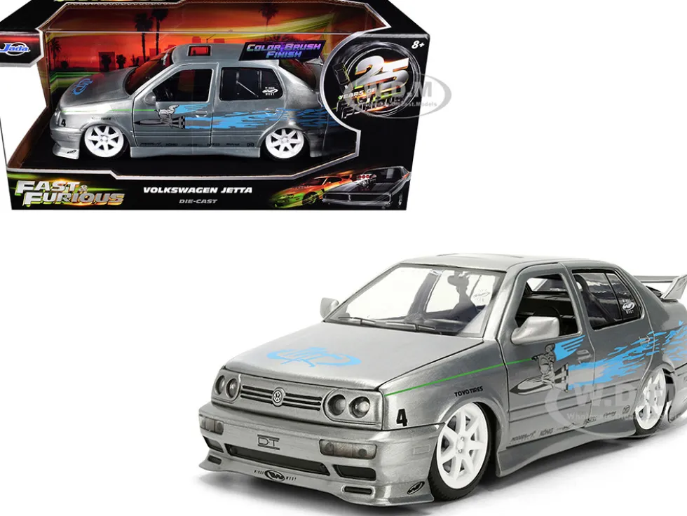 Volkswagen Jetta Raw Metal Color Brush Finish "The Fast and the Furious" (2001) Movie "25 Years of Fast & Furious" Series 1/24 Diecast Model Car by Jada
