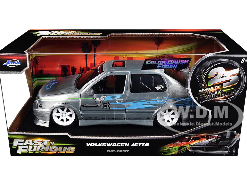 Volkswagen Jetta Raw Metal Color Brush Finish "The Fast and the Furious" (2001) Movie "25 Years of Fast & Furious" Series 1/24 Diecast Model Car by Jada