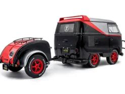2024 Volkswagen Kool Kombi Sport Van with Trailer Black and Silver with Red Stripe 1/18 Diecast Model Car by Solido