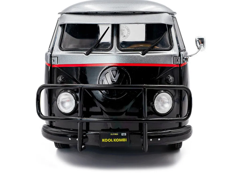 2024 Volkswagen Kool Kombi Sport Van with Trailer Black and Silver with Red Stripe 1/18 Diecast Model Car by Solido