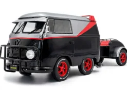2024 Volkswagen Kool Kombi Sport Van with Trailer Black and Silver with Red Stripe 1/18 Diecast Model Car by Solido