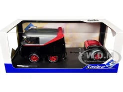 2024 Volkswagen Kool Kombi Sport Van with Trailer Black and Silver with Red Stripe 1/18 Diecast Model Car by Solido