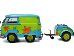 2024 Volkswagen Kool Kombi Van with Trailer "Ghost Hunter" Blue and Green with Graphics 1/18 Diecast Model Car by Solido