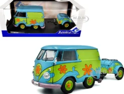 2024 Volkswagen Kool Kombi Van with Trailer "Ghost Hunter" Blue and Green with Graphics 1/18 Diecast Model Car by Solido