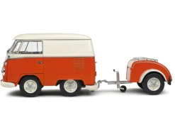 1950 Volkswagen Kool Kombi Van with Trailer Orange and White 1/18 Diecast Model Car by Solido