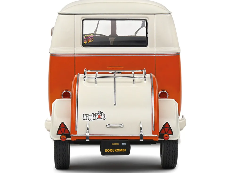 1950 Volkswagen Kool Kombi Van with Trailer Orange and White 1/18 Diecast Model Car by Solido