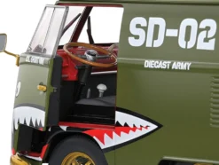 1950 Volkswagen Kool Kombi Van with Trailer "Army Fighter" Green with Graphics 1/18 Diecast Model Car by Solido