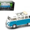 1962 Volkswagen Microbus Van Open Roof Blue White 1/43 Diecast Model Car Road Signature 43208