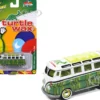 1965 Volkswagen Samba Bus "Turtle Wax" White and Green with Graphics "Pop Culture" 2025 Release 1 1/64 Diecast Model Car by Johnny Lightning