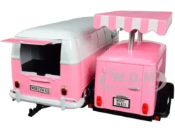 Volkswagen T1 Delivery Van Ice-Cream Trailer Pink White Ice-Cream Shop 1/24 Diecast Model Car Motormax 79672