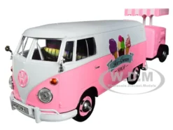 Volkswagen T1 Delivery Van Ice-Cream Trailer Pink White Ice-Cream Shop 1/24 Diecast Model Car Motormax 79672