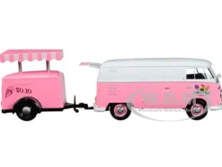 Volkswagen T1 Delivery Van Ice-Cream Trailer Pink White Ice-Cream Shop 1/24 Diecast Model Car Motormax 79672