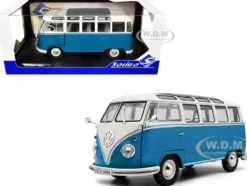 1962 Volkswagen T1 Samba Bus Baby Blue and White 1/18 Diecast Model Car by Solido