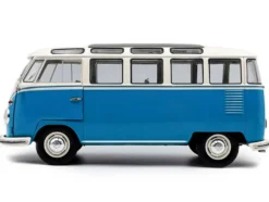 1962 Volkswagen T1 Samba Bus Baby Blue and White 1/18 Diecast Model Car by Solido