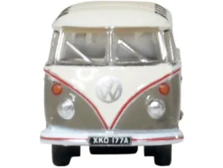 Volkswagen T1 Samba Bus Mouse Grey and Pearl White with Red Stripes 1/148 (N) Scale Diecast Model Car by Oxford Diecast