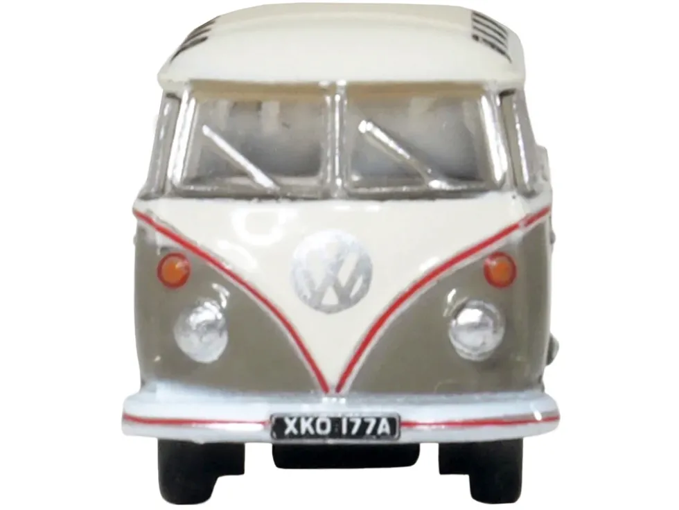 Volkswagen T1 Samba Bus Mouse Grey and Pearl White with Red Stripes 1/148 (N) Scale Diecast Model Car by Oxford Diecast