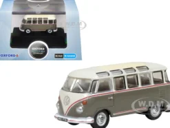 Volkswagen T1 Samba Bus Mouse Grey and Pearl White with Red Stripes 1/148 (N) Scale Diecast Model Car by Oxford Diecast